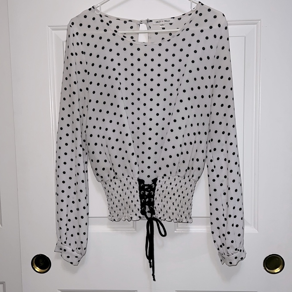 Sheer cinched waist polka dot blouse